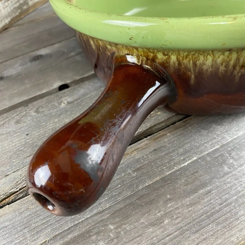 DENBY Stoneware 2 1/2 Qt. Cooking Pot Pan Green And Brown With Handle
